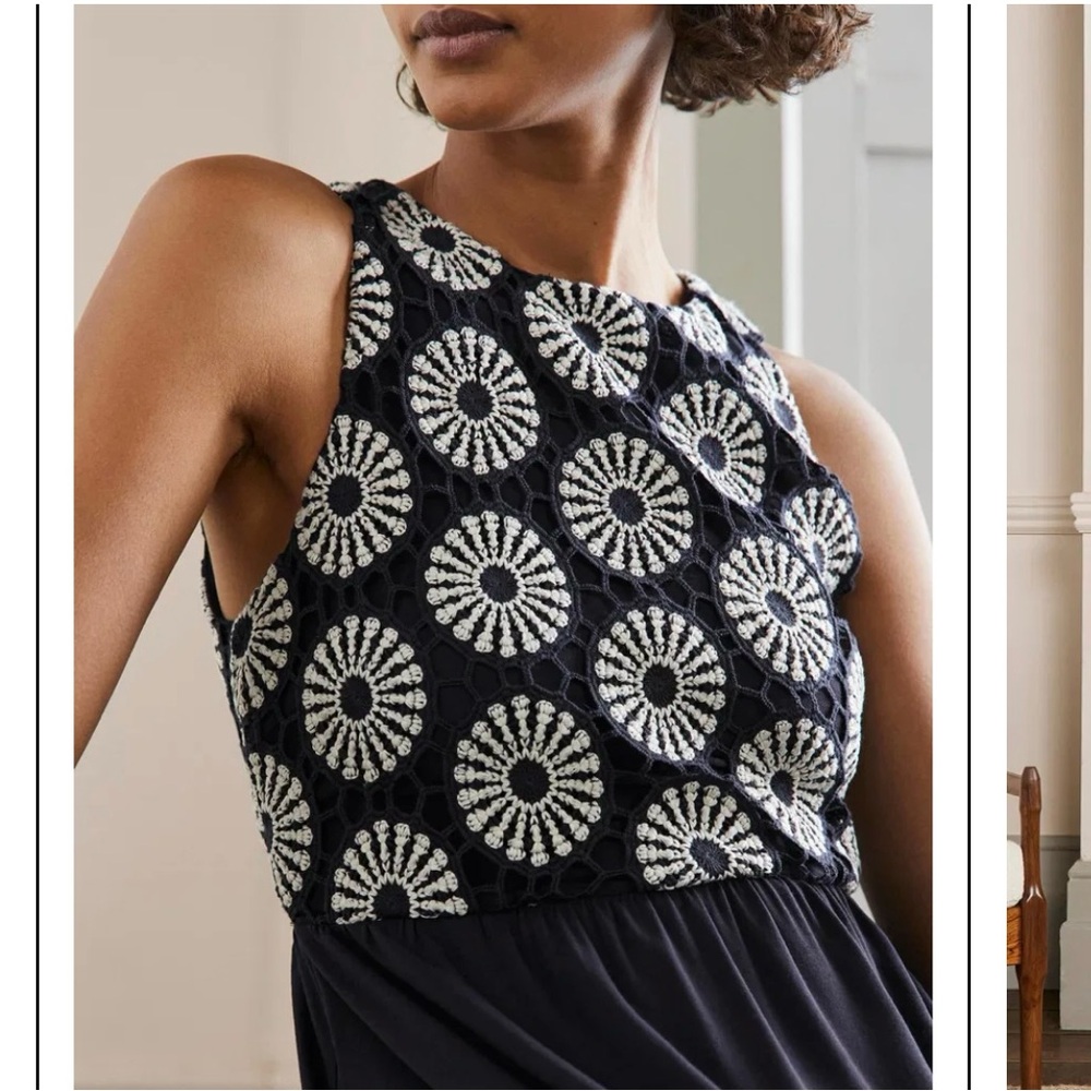 Boden navy blue crochet bodice sleeveless midi dress - Picture 3 of 11